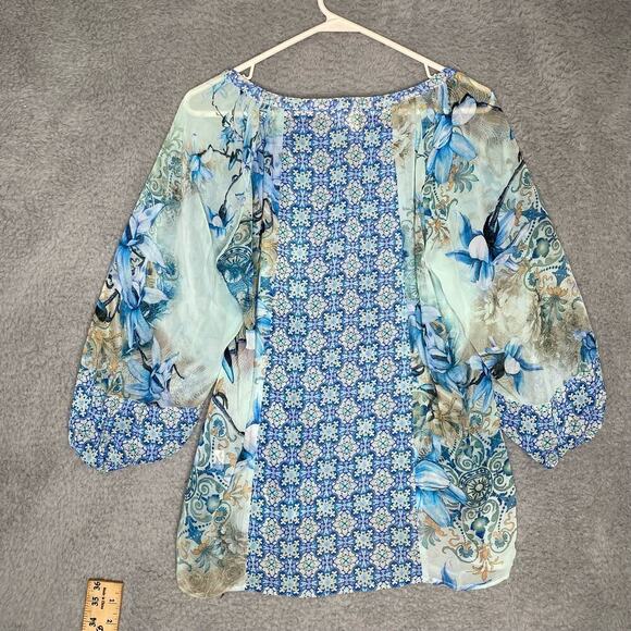 Anthropologie fig & Flower floral sheer blouse balloon sleeve geometric lace M - Picture 3 of 7